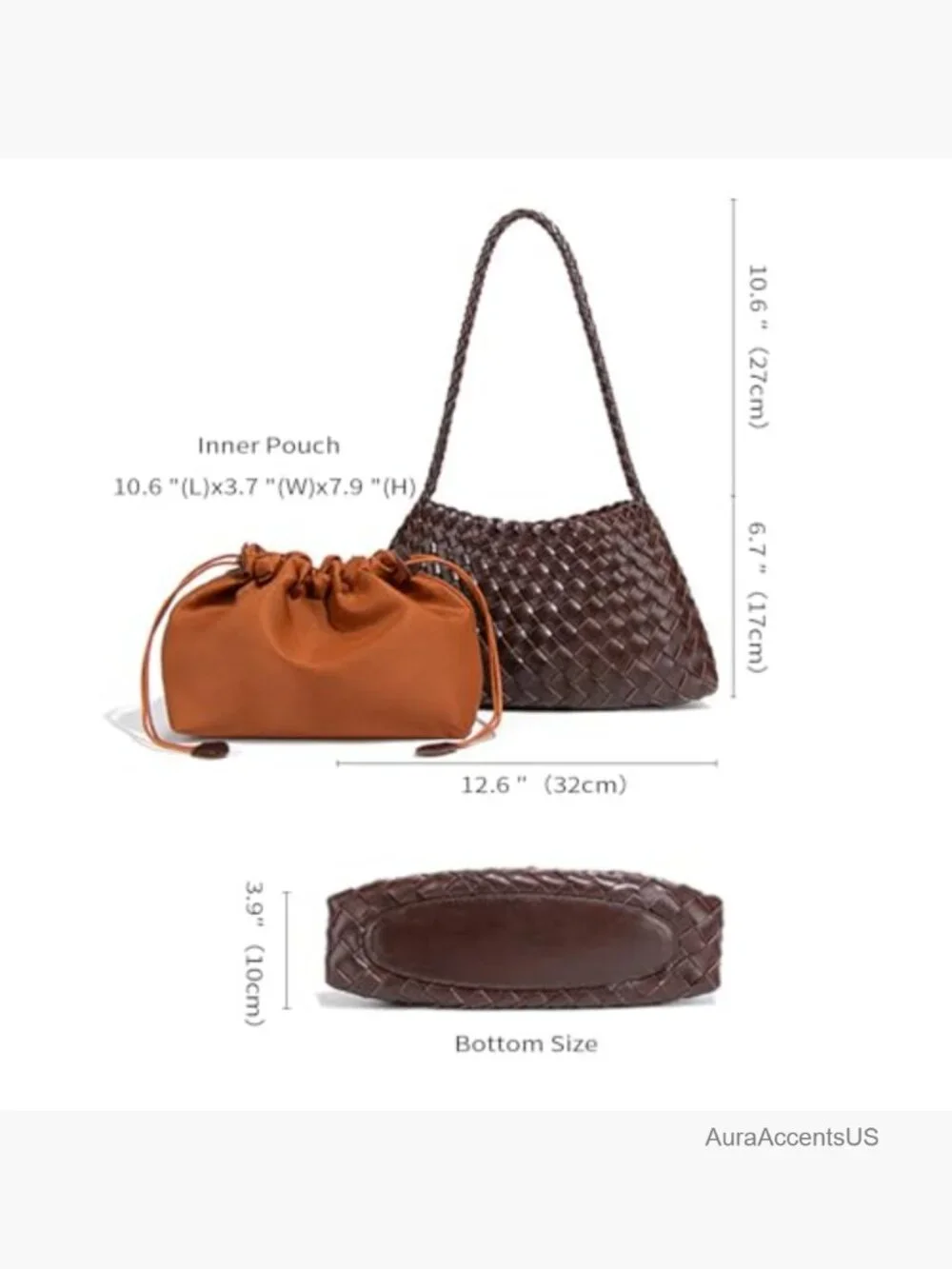 Woven Hobo Bag - Vegan Leather Shoulder Tote Purse Slouchy Bucket Handbag